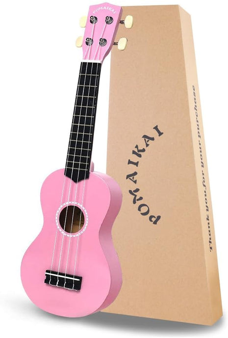 POMAIKAI Soprano Ukulele for Beginners, 21 Inch Ukulele Wood Toddler Guitar Small Hawaiian Ukalalee Starter (Black)
