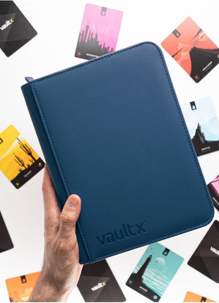 Vault X 4 Pocket Trading Card Zip Binder, 160 cards, Premium Exo-Tec Album Material, 20 Side-Loading Pages, Folder for Collectible Card Games, Sports, TCG (Blue)