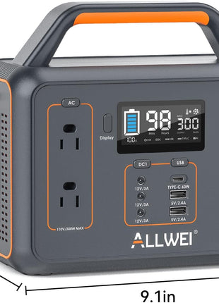 ALLWEI Portable Power Station 300W, 280Wh Solar Generator with 110V Pure Sine Wave AC Outlet, Backup Lithium Battery Generator for CPAP Outdoor RV Camping Emergency Home Use