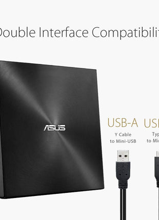 ASUS ZenDrive Black 13mm External 8X DVD/Burner Drive +/-RW with M-Disc Support, Compatible with Both Mac & Windows and Nero BackItUp for Android Devices (USB 2.0 & Type-C Cables Included)