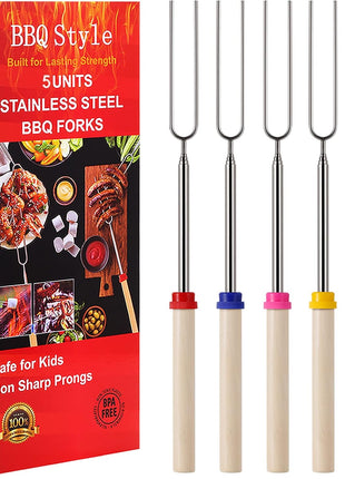 Marshmallow Roasting Sticks, Telescoping Smores Sticks for Open Fire Pit, 32 Inch Long Marshmallow Toasting Barbecue Forks S'mores Skewers for Campfire Camping Hotdog Hot Dog Bonfire Grill, 5 Pack
