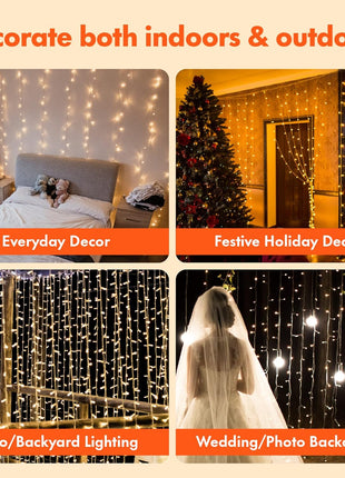 Twinkle Star 300 LED Window Curtain String Light Wedding Party Home Garden Bedroom Outdoor Indoor Wall Decorations, Warm White