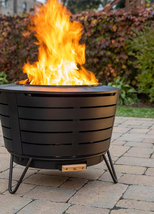 TIKI 25-Inch Smokeless Patio Fire Pit, Wood Burning with Removable Ash Pan & Weather-Resistant Cover, Modern Black Design Ideal Outdoor Smokeless Fire Pit for Backyard & Patio