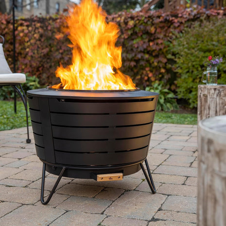 TIKI 25-Inch Smokeless Patio Fire Pit, Wood Burning with Removable Ash Pan & Weather-Resistant Cover, Modern Black Design Ideal Outdoor Smokeless Fire Pit for Backyard & Patio