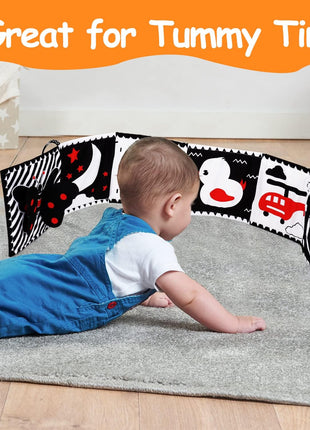 Black and White High Contrast Toys for Baby 0-3 3-6 months Infant Tummy Time Soft Crinkle Book Mirror Sensory Toys 0 2 4 5 6 Month Old Babies Boy Gril Newborn Development Christmas Stocking Stuffer