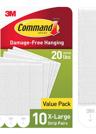 Command 20 lb XL Heavyweight Picture Hanging Strips 10 Pairs (20 Command Strips), Damage-Free Hanging Picture Hangers, Heavy Duty Wall Hanger for Home Decor, White Adhesive