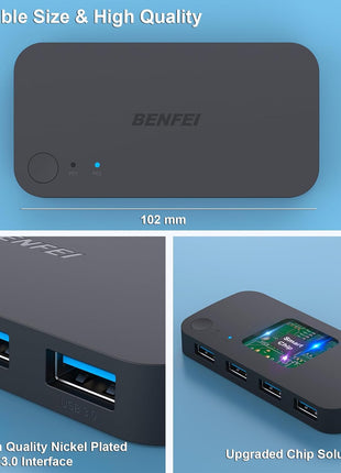 BENFEI USB 3.0 Switch, USB Switch 2 Computers Share 4 USB for PC, Mouse, Keyboard, Printer, Scanner, USB KVM Switch Selector Compatible with Windows, Mac, Linux
