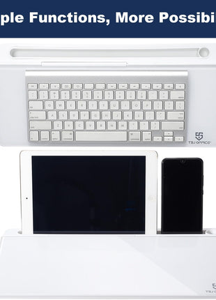 TSJ OFFICE Small Desktop Whiteboard -Glass Dry Erase Board Computer Keyboard Stand White Board Surface Pad with Drawer, Desk Organizers with Accessories for Office, Home, School Supplies