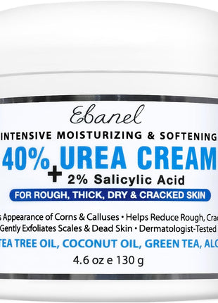 Ebanel Urea Cream 40% plus Salicylic Acid 2%, Foot Cream for Dry Cracked Heels Feet Knees Elbows Hands, Foot Dead Skin Cuticle Callus Remover Toenail Softener, Keratolytic Skin Barrier Repair