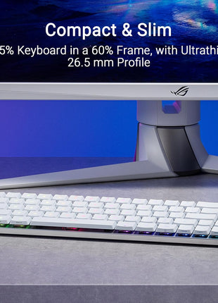 ASUS ROG Falchion RX Low Profile Wireless Gaming Keyboard 65% Compact TKL, Tri-Mode Connectivity, ROG RX Blue Optical Switches, RGB, Touch Panel, Keyboard Cover, PC/Mac Support - White