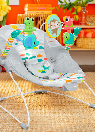 Bright Starts Playful Paradise Comfy Baby Bouncer Seat with Soothing Vibration and Toys, Unisex, 0-6 Months