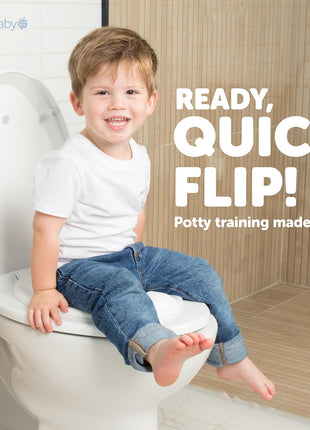 Jool Baby Quick Flip Toilet Seat with Built-in Potty & Splash Guard for Toddler Training, Slow Close (Elongated)