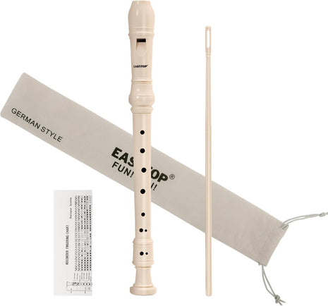 EAST TOP Soprano Recorder for Kids Beginners, 8 Hole Plastic German Fingering Flute Recorder 3 Piece with Cleaning stick, Cotton pouch, Fingering Chart, Colorful box (Ivory), as a gift