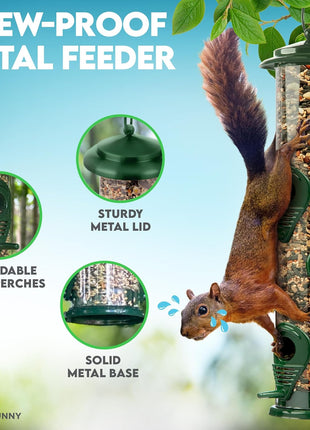 Bird Feeders for Outdoors (Green) Squirrel Proof Hanging Bird Feeder with Locking Lid & Adjustable Hanger, Chew-Proof, Weather Resistant 15 Inches 6 Port