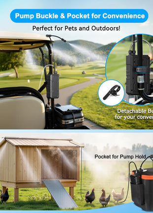 Ausic Portable Misting Systems, Outdoor Water Cooling Misters Set with 6000mAh Water Pump, 20L Bucket, 26FT (8M) Hose, 10*Clips/Ties for Sports/Patio/Umbrella/Pasture/Greenhouse/Canopy/Camping