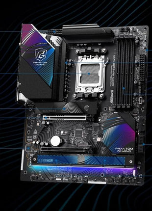 ASRock Phantom Gaming X870 Riptide WiFi 7 AMD Ryzen Socket AM5 ATX Motherboard DDR5 DIMMs 8000 MHz 256 GB USB4 M.2 SATA3 6.0 Gb/s