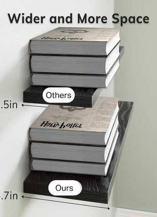 BAYKA Floating Shelves for Wall, Wall Mounted Rustic Wood Shelves for Bathroom, Bedroom, Living Room, Kitchen, Hanging Shelf for Books/Storage/Room Decor with 22lbs Capacity (Black, Set of 3, 15.7in)