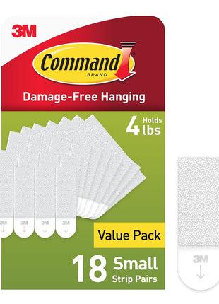 Command 4 lb Small Picture Hanging Strips 18 Pairs (36 Command Strips), Damage-Free Hanging Picture Hangers, No Tools Wall Hanging Strips for Home Decor, White Adhesive Strips
