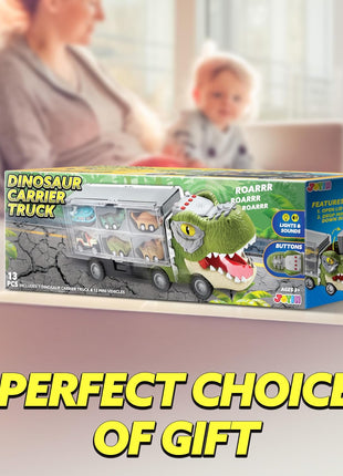 JOYIN 13 in 1 Dinosaur Toys for Kids 3-5, Transport Dinosaur Carrier Truck with 12 Pull Back Cars, Toddler Toys 3-4, Birthday Gifts for 3 4 5+ Year Old Boys