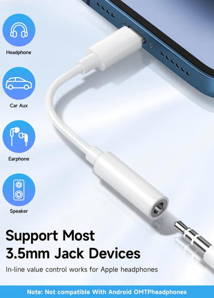 [Apple MFi Certified] 2 Pack Lightning to 3.5 mm Headphone Jack Adapter, iPhone Aux Adapter Converter Dongle Audio Cable Compatible with iPhone 14 13 12 11 X XS 8 7