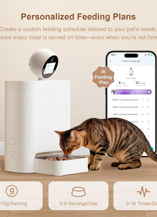AI Smart Automatic Cat Feeder with 360° Camera, 2K HD Night Vision & 2-Way Audio, Smart APP Control, Up to 16 Meals/Day, 5.5L Timed Food Dispenser for Cats and Dogs