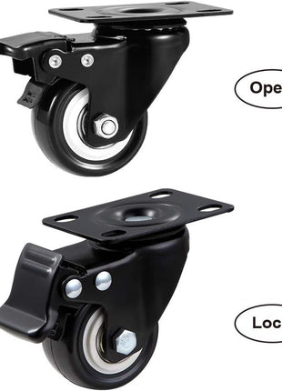 ASHGOOB 2 inch Caster Wheels Set of 4, Heavy Duty Casters with Brake, No Noise Locking Polyurethane (PU) Wheels, Swivel Plate Castors Pack 4