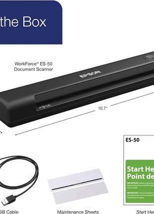 Epson Workforce ES-50 Compact & Lightweight Mobile Document Scanner | For Computers including PC and Mac Receipt and Document Scanner USB Powered