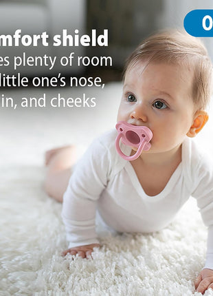 Dr. Brown's HappyPaci 100% Silicone Baby Pacifier, Contoured One-Piece Design, Light Pink/Pink/White, 0-6m, BPA-Free, 3-Pack