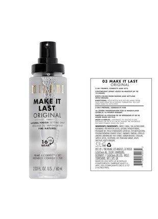 Milani Setting Spray + Primer, Make It Last Original Natural Finish | 3-In-1 Prime + Hydrate + Set. Up To 24 Hour Wear. Nourishing And Long-Wearing With A Natural Finish. Cruelty-Free
