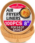 Air Fryer Paper Liners, 100PCS Non stick Oil Resistant Air Fryer Parchment Paper Liners, 8 Inch Air Fryer Liners Disposable, Round Airfryer Liners for 5 8QT Air fryer, Baking, Roasting Microwave