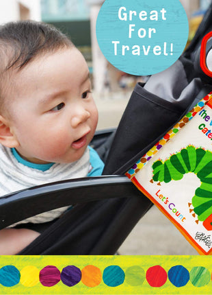 Let's Count Soft Book - World of Eric Carle the Very Hungry Caterpillar Baby on the Go Clip Teething Crinkle Soft Sensory Book for Babies, 5.25x5.25 Inch