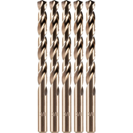 amoolo 3/8" Cobalt Drill Bit(5Pcs), M35 HSS Metal Drill Bit Set for Hard Metal, Stainless Steel, Cast Iron