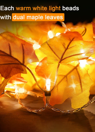 Fall Decor 2 Pack Lighted Fall Garland, Total 16.4ft 40 LED Thanksgiving Decorations Halloween String Lights, Friendsgiving Gift Thanksgiving Decor for Home Holiday Autumn Garland Indoor