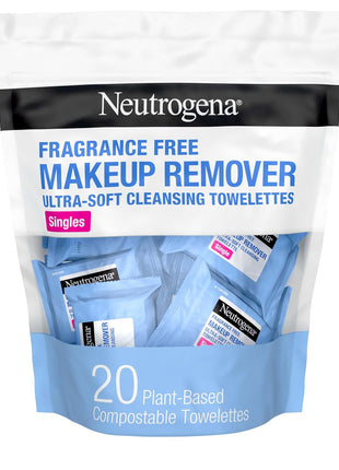 Neutrogena Makeup Remover Towelettes for Face with Micellar Water Daily Alcohol-Free Gently Removes Oil Dirt and Waterproof Makeup in a Simple Fully Plant-Based Cloth, 25 ct