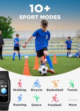 BIGGERFIVE Vigor 2 L Kids Fitness Tracker Watch for Boys Girls Ages 5-15, Activity Tracker, Heart Rate Sleep Monitor, IP68 Waterproof, Pedometer, Calorie Step Counter Watch, Black