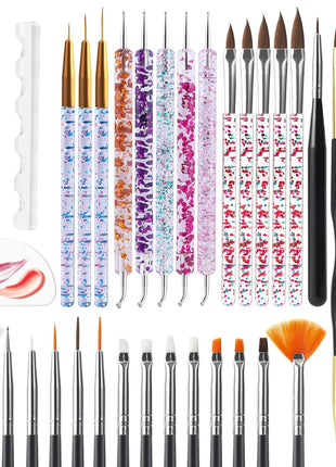 Artdone 31pcs Nail Art Brushes, Nail Art Tool Set, Dotting Tools, Dust Brush,Striping Brushes for Long Lines, Drawing Pen For Gel Polish Design supply