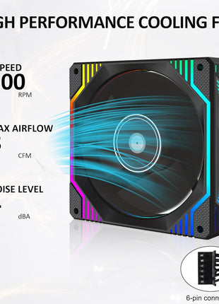 PANO-MOUNTS 120mm 6-Pin Infinity Mirror RGB Computer PC Case Fans with 6-Pin Fan Hub and Adjustable Color Controlled by Remote 3-Pack Black