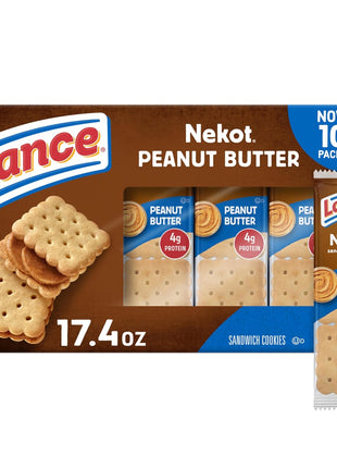 Lance Sandwich Cookies, Nekot Peanut Butter, 10 Individually Wrapped Packs, 6 Sandwiches Each