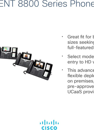 Cisco IP Business Phone 8861, 5-inch WVGA Color Display, Gigabit Ethernet Switch, Class 4 PoE, WLAN Enabled, 2 USB Ports, 10 SIP Registrations, 1-Year Limited Hardware Warranty (CP-8861-K9=), Black
