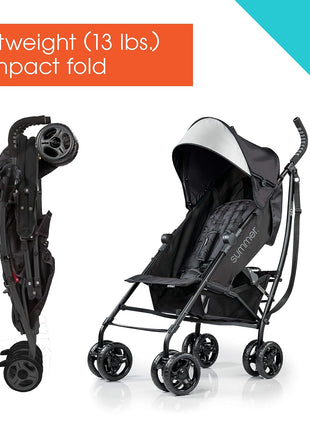 3Dlite Convenience Stroller,Jet Black–Lightweight Stroller with Aluminum Frame,Large Seat Area, 4 Position Recline, Extra Large Storage Basket– Infant Stroller for Travel&More