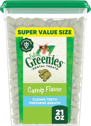 Greenies Cat Treats, Feline Veterinarian-Recommended Adult Natural Dental Treats, Catnip Flavor, 9.75 oz. Tub