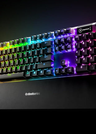 SteelSeries Apex 5 Hybrid Mechanical USB Gaming Keyboard Per-Key RGB Illumination Aircraft Grade Aluminum Alloy Frame OLED Smart Display (Blue Switch)