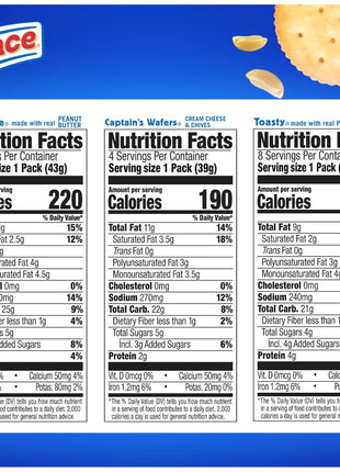 Lance Sandwich Crackers, Variety Pack, 3 Flavors, 20 Individually Wrapped Packs, 6 Sandwiches Each