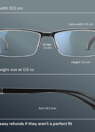 6 pack Executive Style Reading Glasses Men   Durable Readers with 99% Blue Light Blocking   Comfortable Fit with TR90 Frames