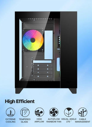 DIYPC ARGB-Q3.R2-BK Black USB3.0 /Type C Tempered Glass Micro ATX Gaming Computer Case w/Dual Tempered Glass Panel and 3 x ARGB Fans (Pre-Installed)