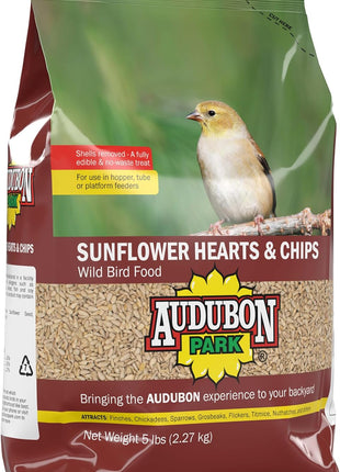 Audubon Park Sunflower Hearts & Chips Wild Bird Food, No Mess Sunflower Seeds for Birds, 5-Pound Bag