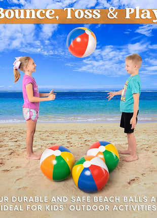 JOYIN 4-Pack 20" Beach Balls - Large Rainbow Beach Ball Inflatable Pool Toys for Party Supplies Decorations, Adults Kids Birthday Luau Summer Beach Water Games Beachball Party Favors