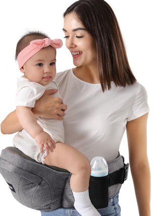HKAI Baby Hip Carrier,Baby Carrier with Adjustable Waistband & Breathable Mesh, Ergonomic Carrier with Non-Slip Hip Seat Surface for Newborns & Toddlers (Grey)