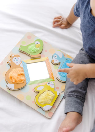 Melissa & Doug First Play Peek-a-Boo Pets Wooden Touch and Feel Puzzle with Mirror Mirror Toy for Babies and Toddlers, Sensory Toy Puzzle