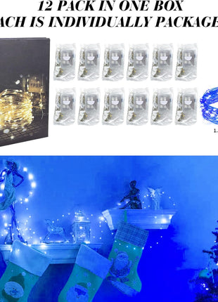 ZGWJ 12 Pack Fairy Lights Battery Operated, 7ft 20 Mini LED Fairy String Lights Silver Wire 3 Modes for DIY, Parties, Wedding, Bedroom, Halloween Christmas Decoration Blue